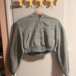 Gray Cropped Zip-Up Hoodie